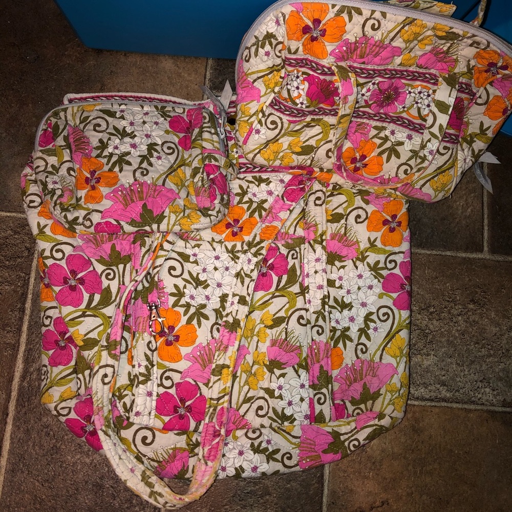 Vera Bradley tote, lunch pale, large cosmetic bag